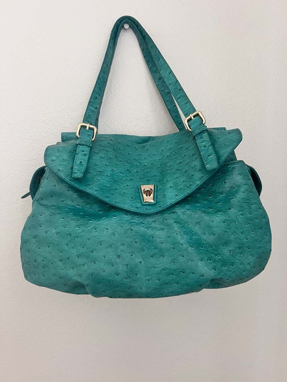 Marc by Marc Jacobs Ozzie Aurora Green Ostrich Embossed Faux Leather Bag
